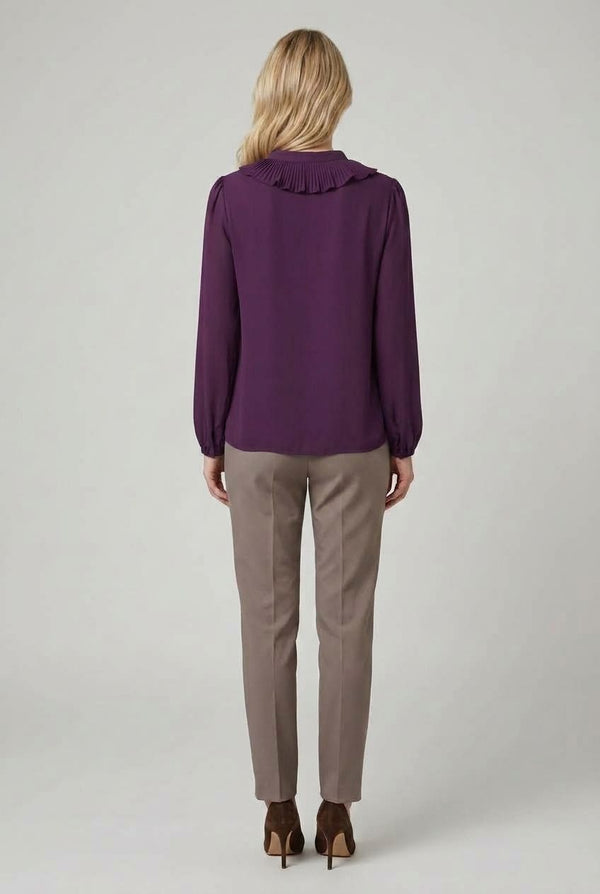 Purple | Ruffle Front Long Sleeve Blouse