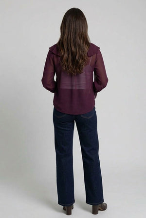 Purple | Semi Sheer Layered Frill Neck Blouse