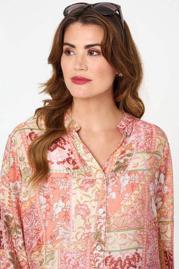 Pink | Printed Long Sleeve Longline Shirt