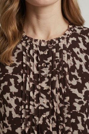 Brown | Printed Semi Sheer 3/4 Sleeve Blouse