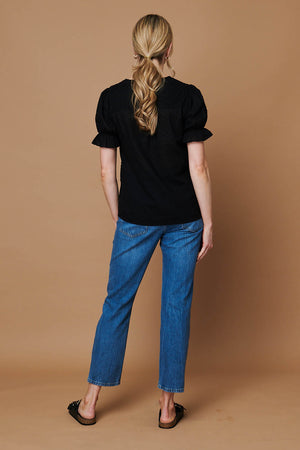 Black | Floral Embroidery Puff Sleeve Blouse