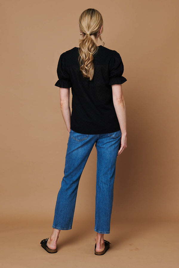 Black | Floral Embroidery Puff Sleeve Blouse