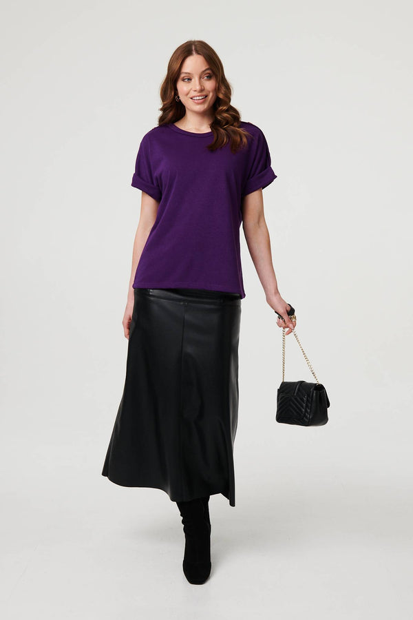 Purple | Button Trim Short Sleeve Relaxed Top