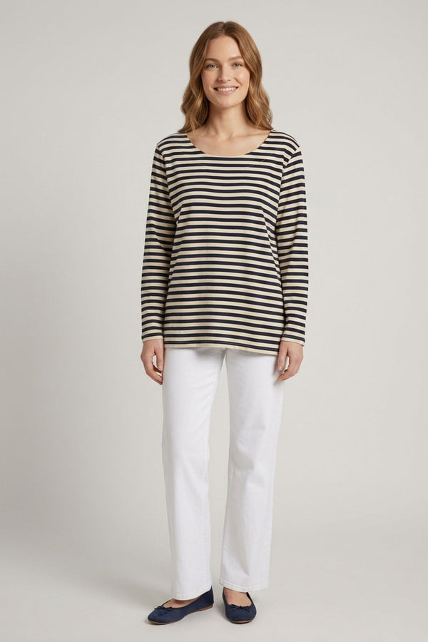 Navy | Striped Relaxed Long Sleeve Top