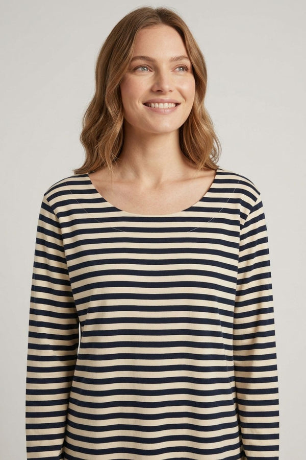 Navy | Striped Relaxed Long Sleeve Top