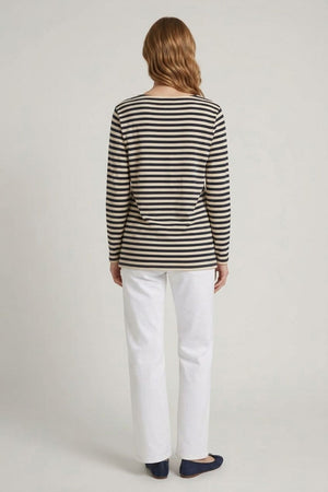 Navy | Striped Relaxed Long Sleeve Top