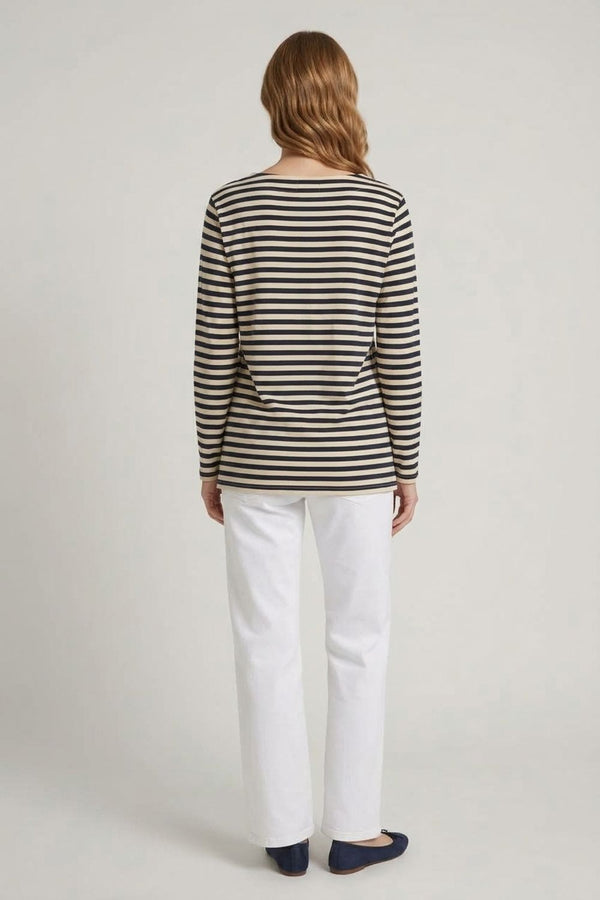Navy | Striped Relaxed Long Sleeve Top