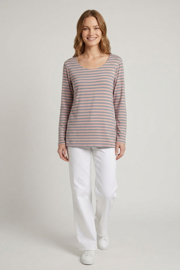 Pink | Striped Relaxed Long Sleeve Top