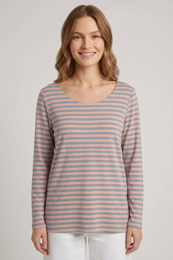 Pink | Striped Relaxed Long Sleeve Top