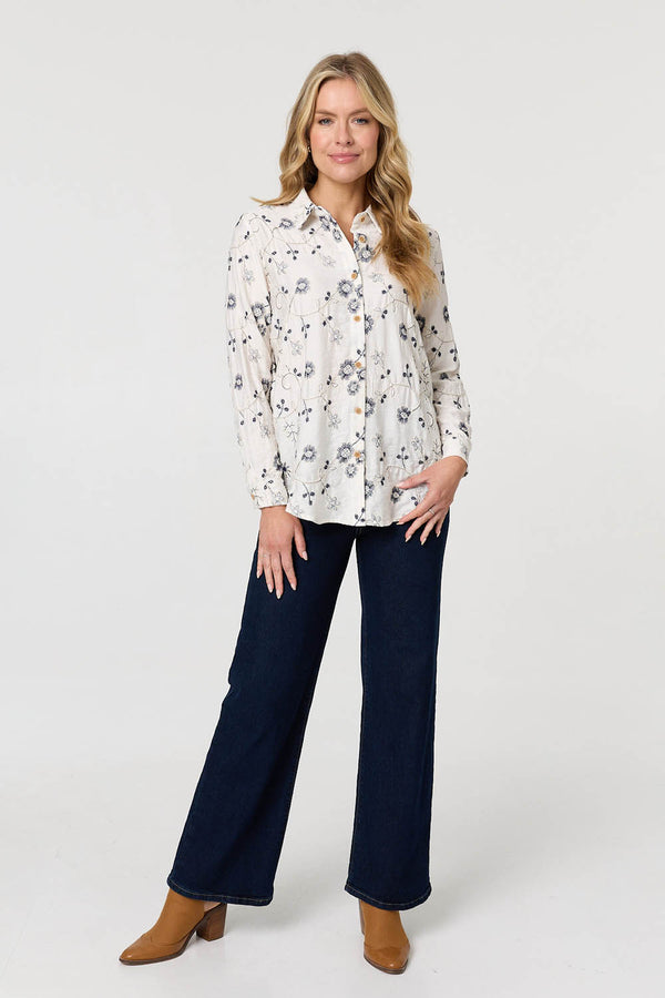 White | Embroidered Detail Long Sleeve Shirt