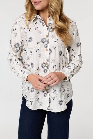 White | Embroidered Detail Long Sleeve Shirt