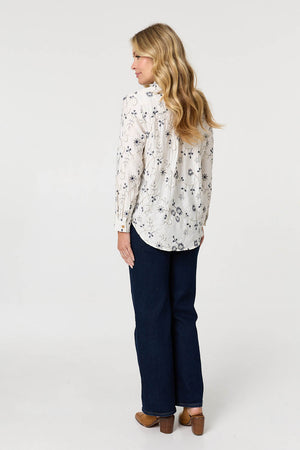 White | Embroidered Detail Long Sleeve Shirt