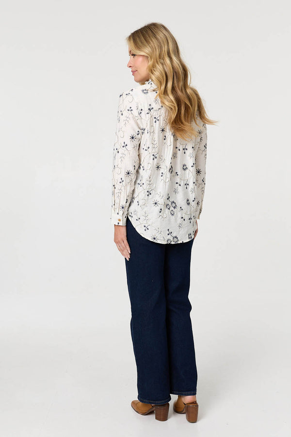 White | Embroidered Detail Long Sleeve Shirt