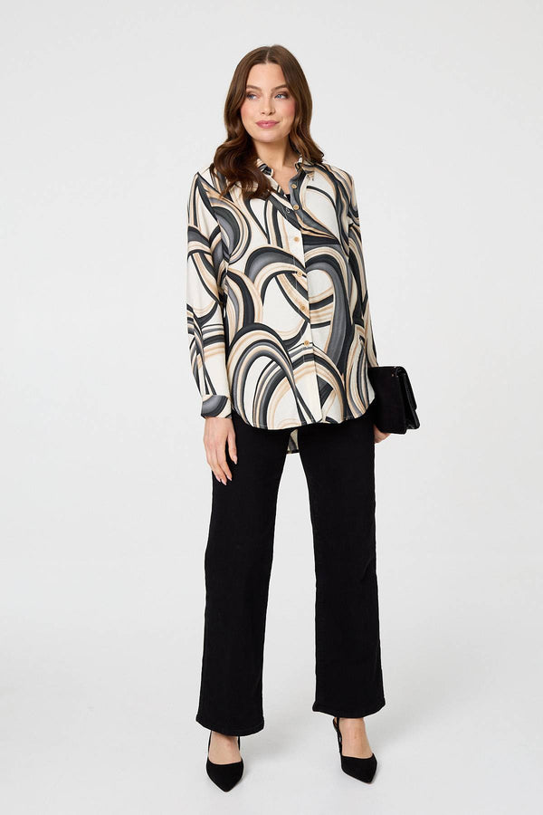 White | Abstract Long Sleeve Relaxed Shirt