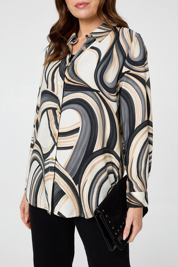 White | Abstract Long Sleeve Relaxed Shirt
