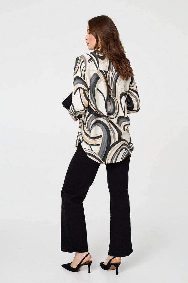 White | Abstract Long Sleeve Relaxed Shirt