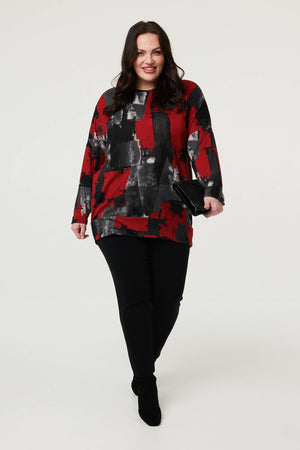 Red | Curve Abstract Knit Long Sleeve Jumper