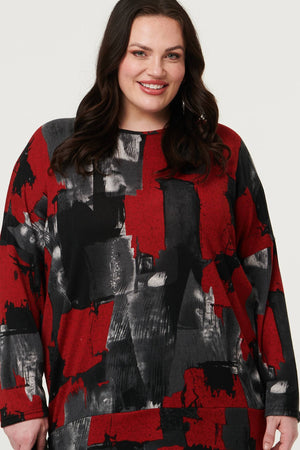 Red | Curve Abstract Knit Long Sleeve Jumper
