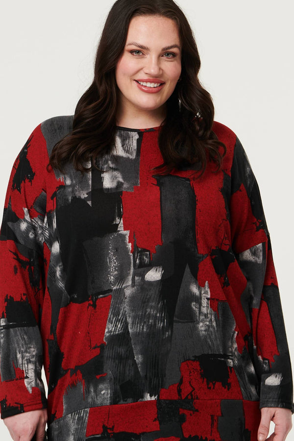 Red | Curve Abstract Knit Long Sleeve Jumper
