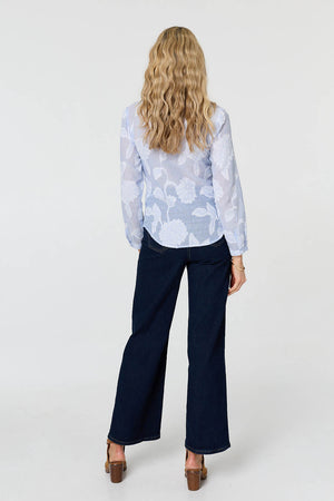Blue | Floral Textured Long Sleeve Slim Shirt