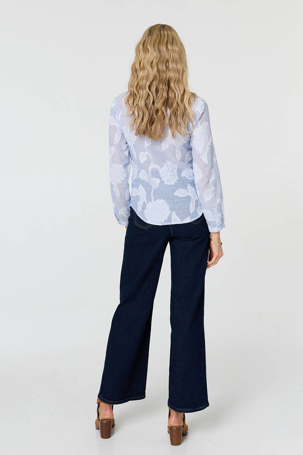 Blue | Floral Textured Long Sleeve Slim Shirt