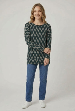 Green | Chevron Print Long Sleeve Tunic Top