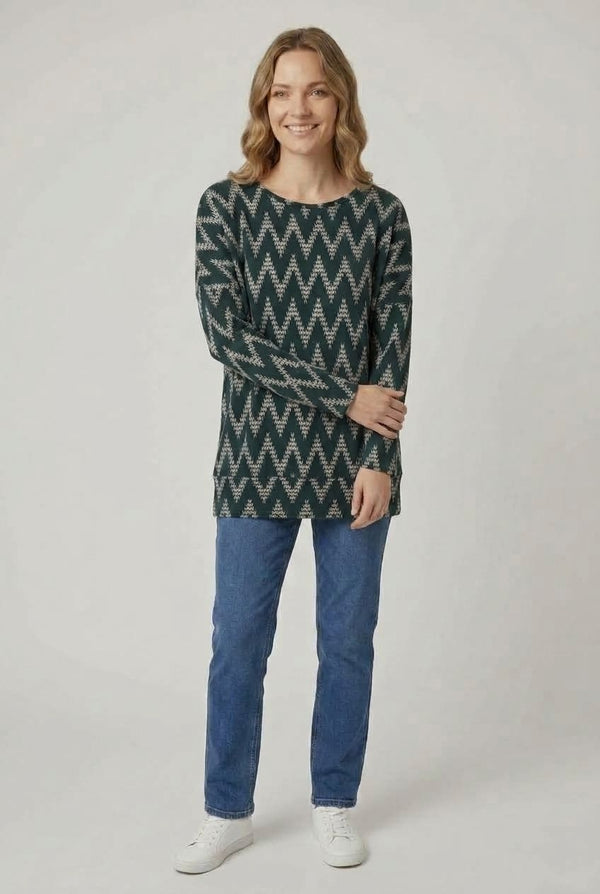 Green | Chevron Print Long Sleeve Tunic Top