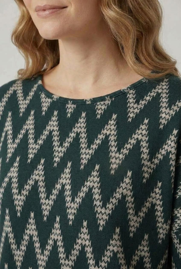 Green | Chevron Print Long Sleeve Tunic Top