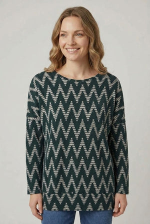 Green | Chevron Print Long Sleeve Tunic Top