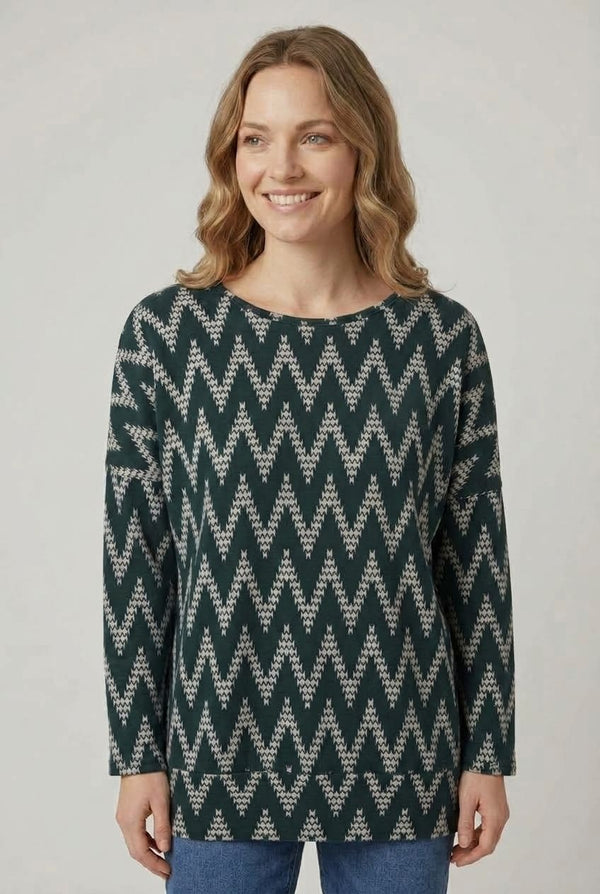 Green | Chevron Print Long Sleeve Tunic Top