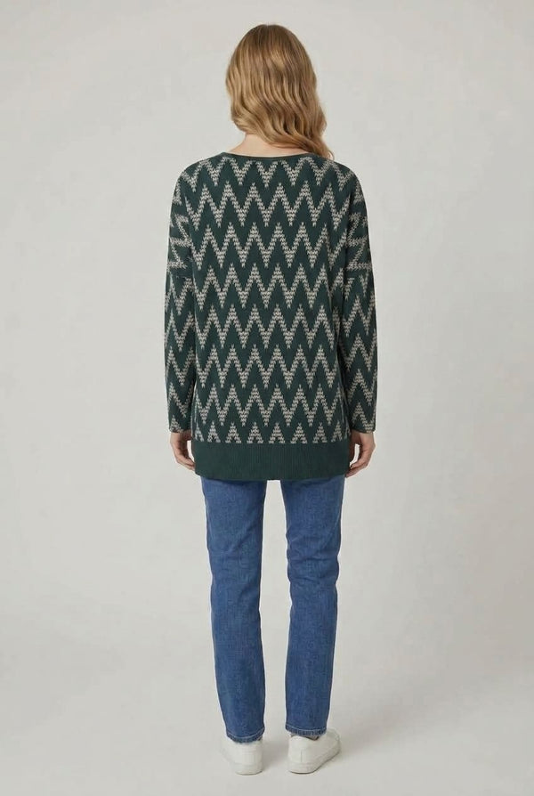 Green | Chevron Print Long Sleeve Tunic Top