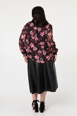 Pink | Curve Floral Long Sleeve Layered Blouse
