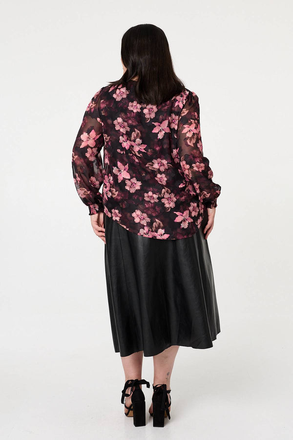 Pink | Curve Floral Long Sleeve Layered Blouse