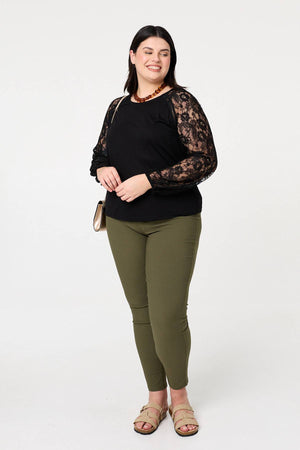 Black | Curve Floral Lace Long Sleeve Top