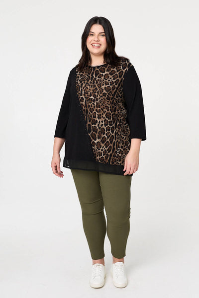 Black | Curve Animal Print Asymmetric Tunic Top