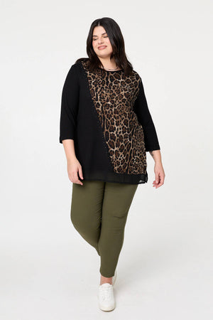 Black | Curve Animal Print Asymmetric Tunic Top