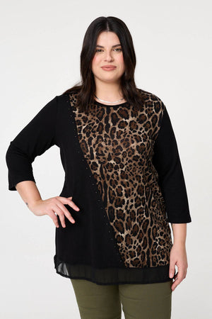 Black | Curve Animal Print Asymmetric Tunic Top