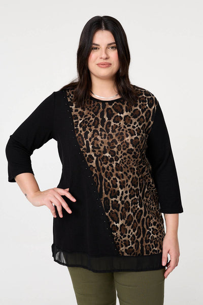 Black | Curve Animal Print Asymmetric Tunic Top