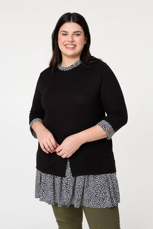 Black | Curve Layered Ruffled Shirt Jumper Top