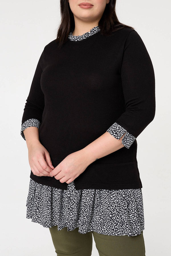 Black | Curve Layered Ruffled Shirt Jumper Top