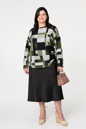Green | Curve Printed Long Sleeve Relaxed Top