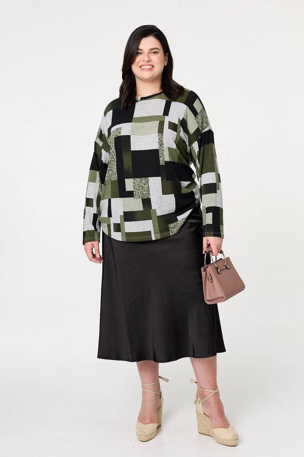 Green | Curve Printed Long Sleeve Relaxed Top
