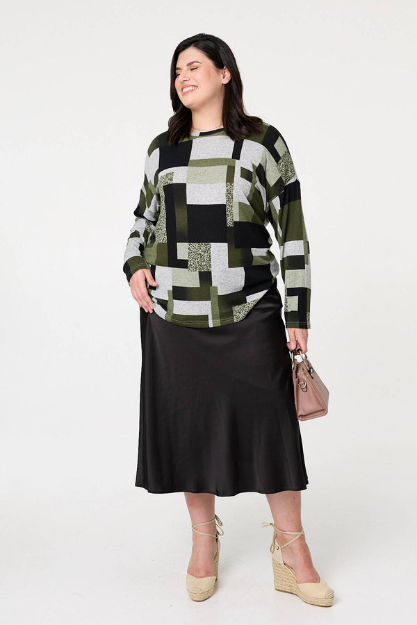 Green | Curve Printed Long Sleeve Relaxed Top