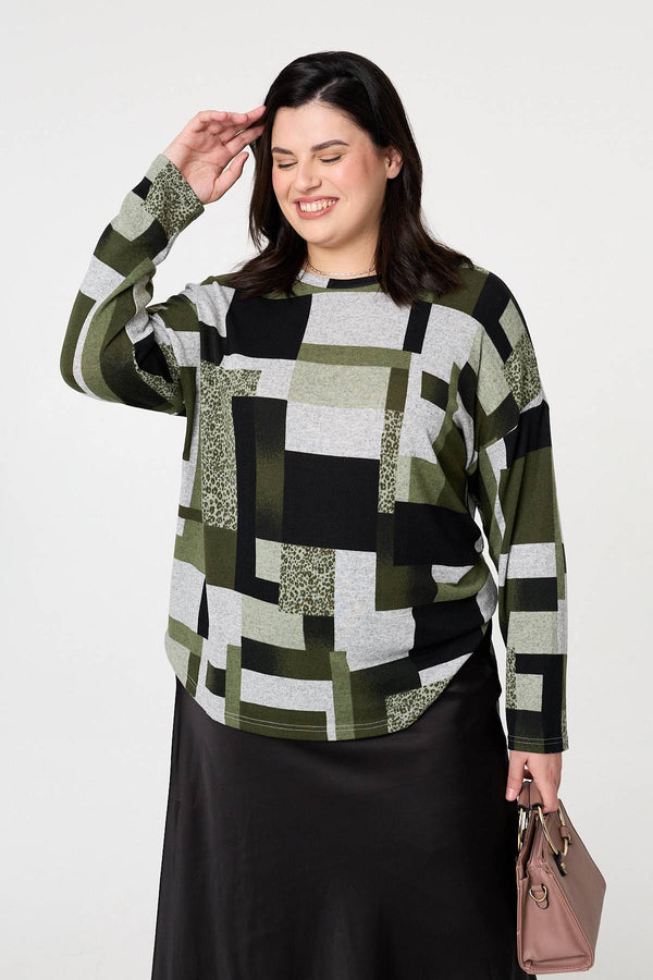Green | Curve Printed Long Sleeve Relaxed Top