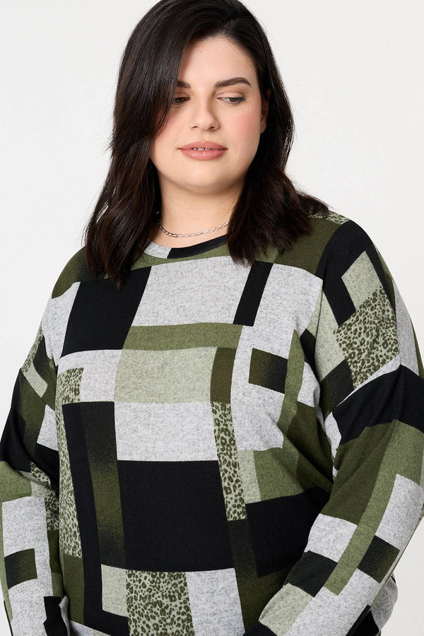 Green | Curve Printed Long Sleeve Relaxed Top