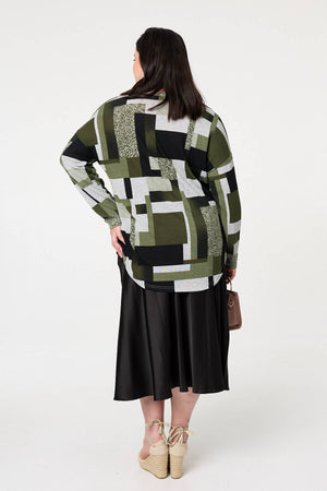 Green | Curve Printed Long Sleeve Relaxed Top