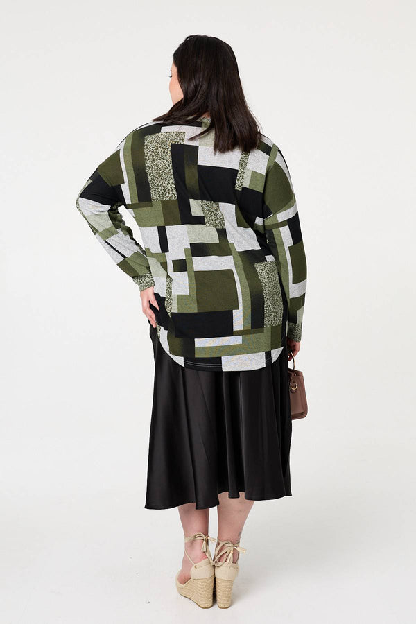 Green | Curve Printed Long Sleeve Relaxed Top
