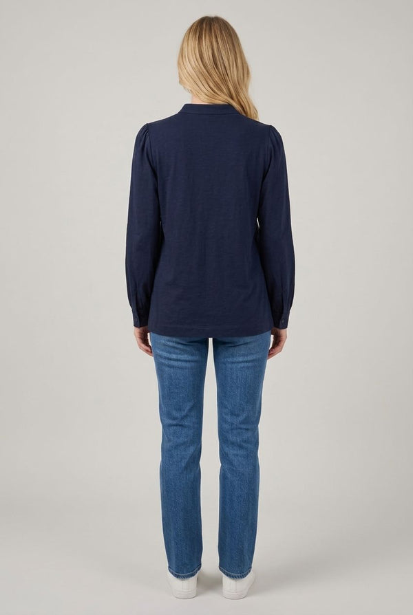 Navy | Floral Textured Long Sleeve Blouse