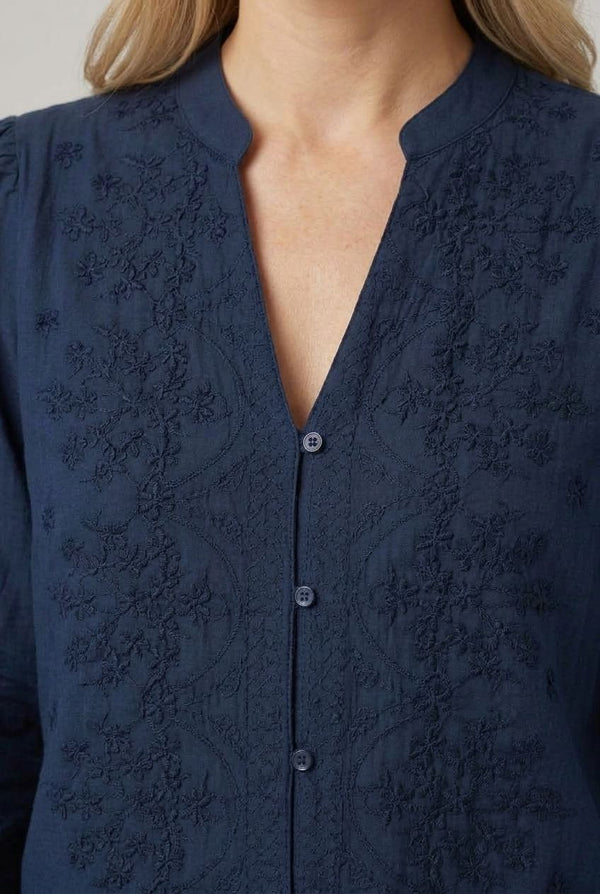 Navy | Floral Textured Long Sleeve Blouse
