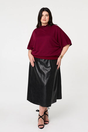 Red | Curve Button Back Relaxed Knit Top